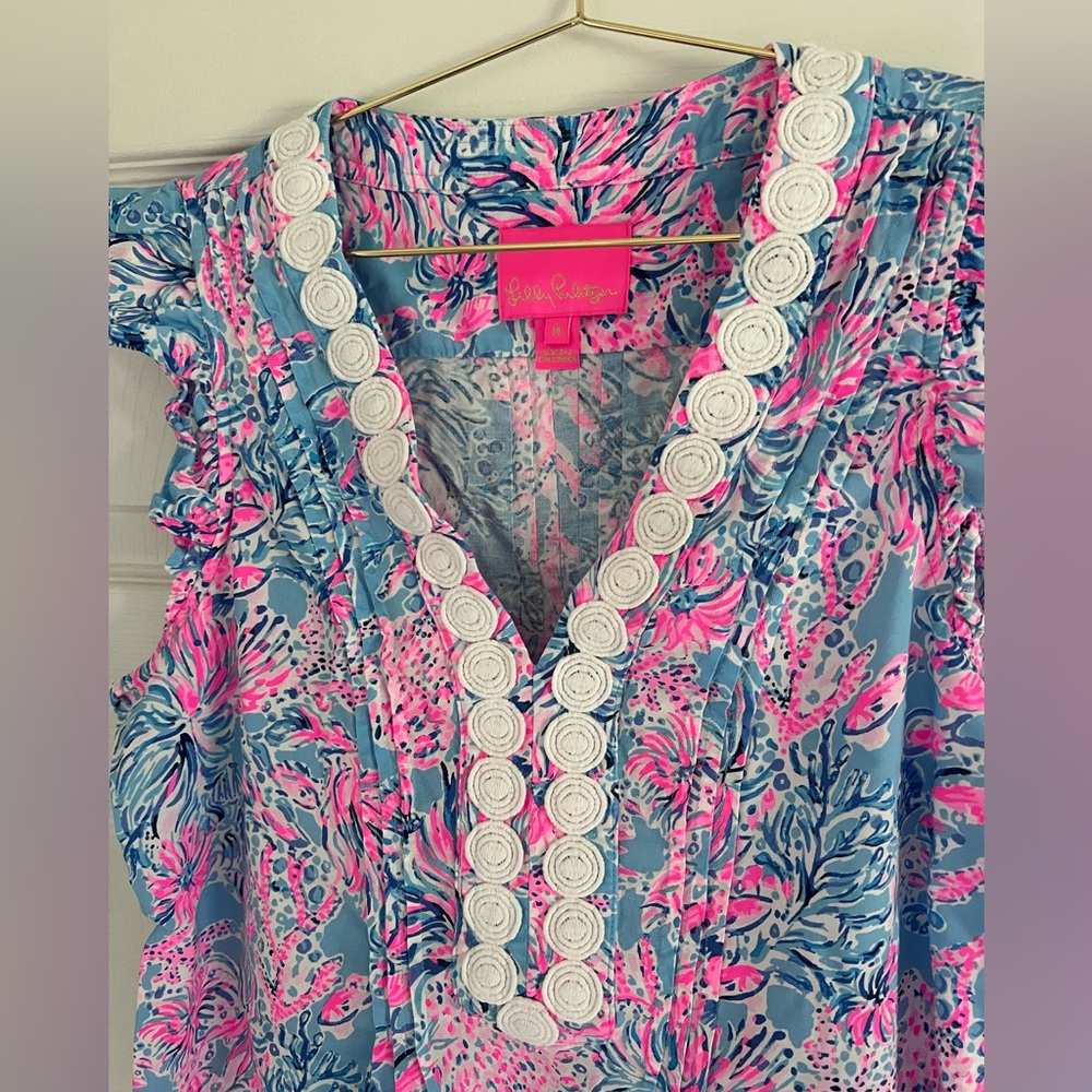 Lilly Pulitzer Pink and Blue Shift Dress Size Medium